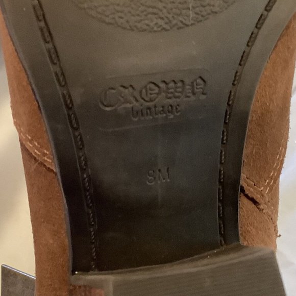 Crown Vintage Suede Leather Ankle Booties Size 8M Tan Brown With Side Zipper - Picture 4 of 9